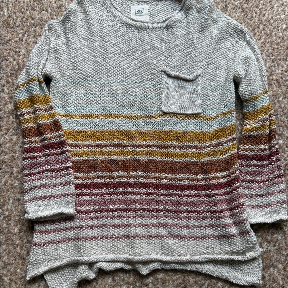 Rip Curl Cream Scoop Neck Sweater with Mustard, Rust and Brown Stripes